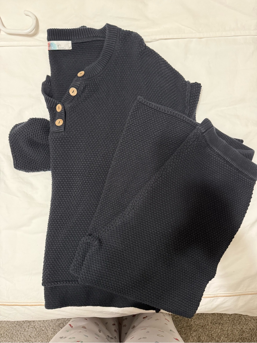 Women's Black Knit Henley Top with Button Placket
